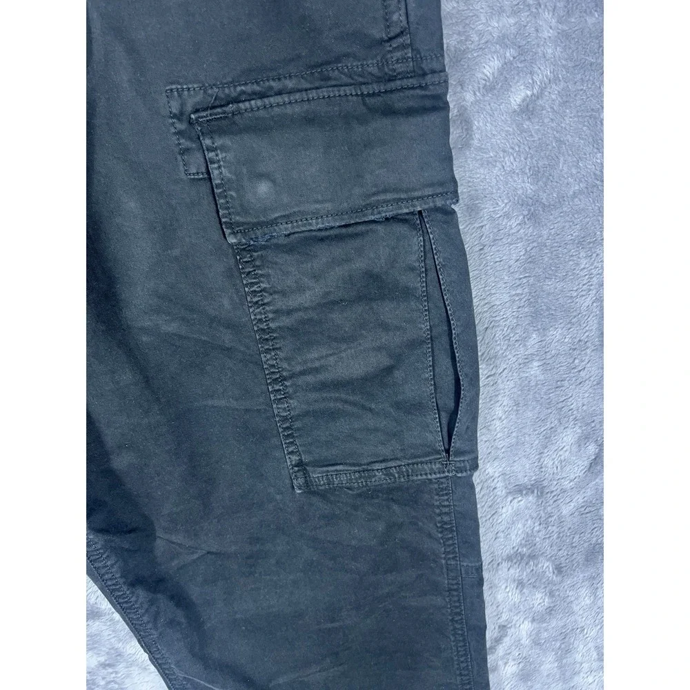 American Eagle Mens Black Cargo Pants Straight Leg Drawstring Ankle Size 34x29